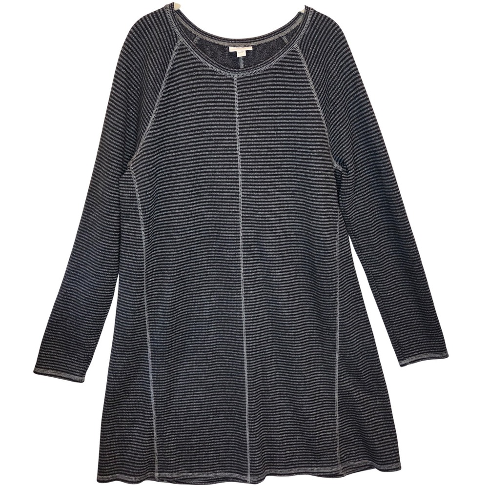 J. Jill Womens Gray Black Striped Raglan Long Sleeve Tunic Dress Large KDR109891